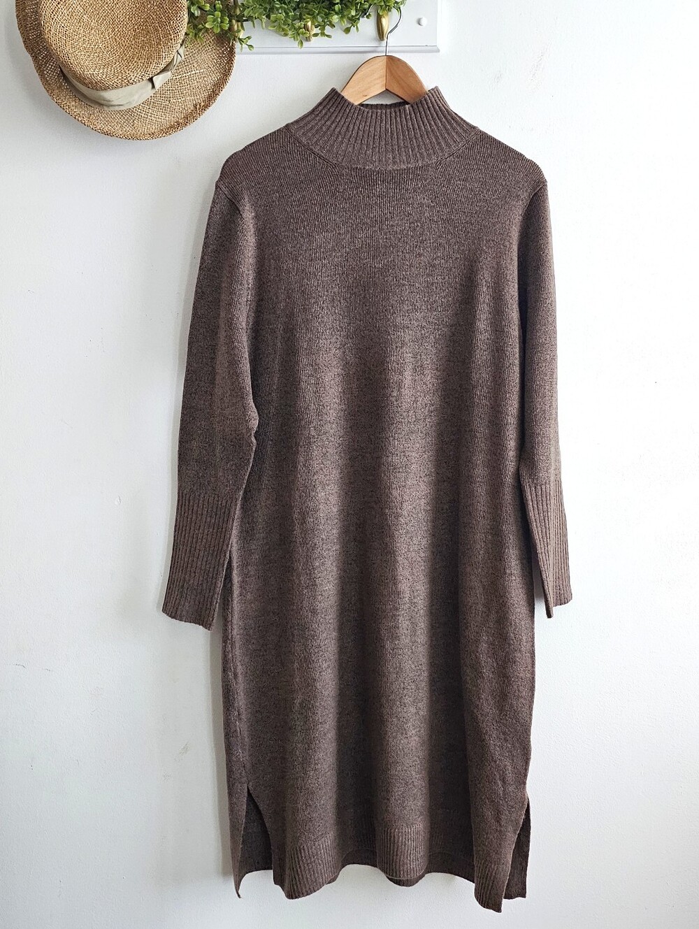 Georges Rech Brown Knit Mock Neck Midi Sweater Dress Wool Blend Size 66/ US M